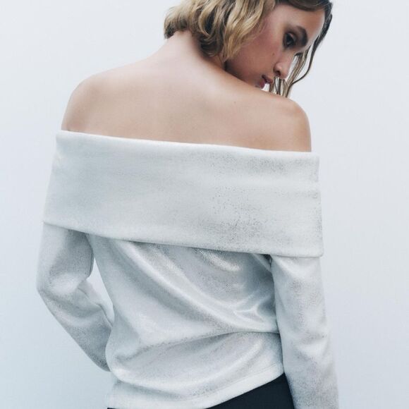 Zara metallic off shoulder sweater - Picture 2 of 6